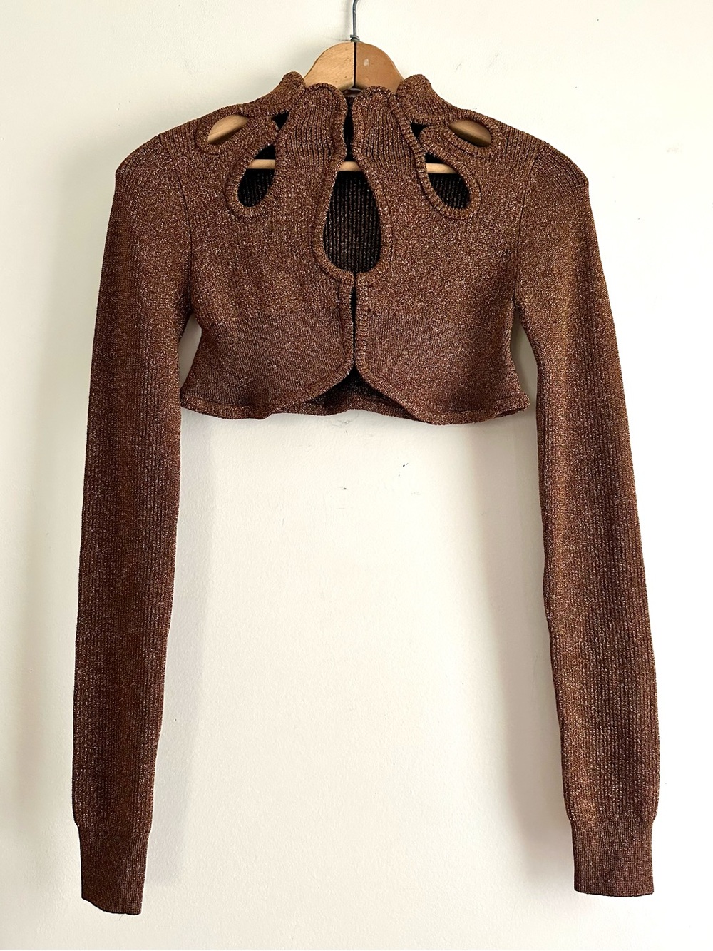 Maeve • Cropped Shrug Metallic Cutout Sweater